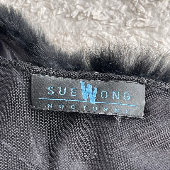 Sue Wong fur collar beaded embroidered sheer jacket duster coat cocktail floral - Picture 4 of 15